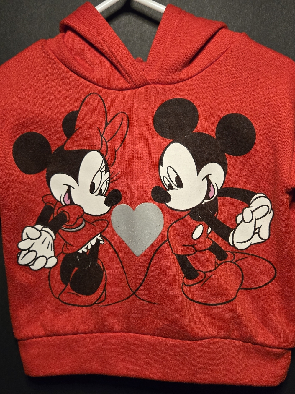 Disney Red Kids Hoodie with Mickey & Minnie Heart Design